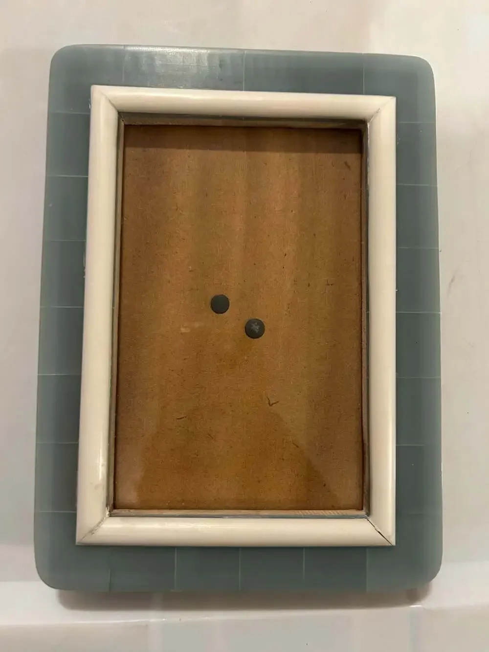 Vintage Glass Tile Picture Frame Light Blue White Trim 4x6